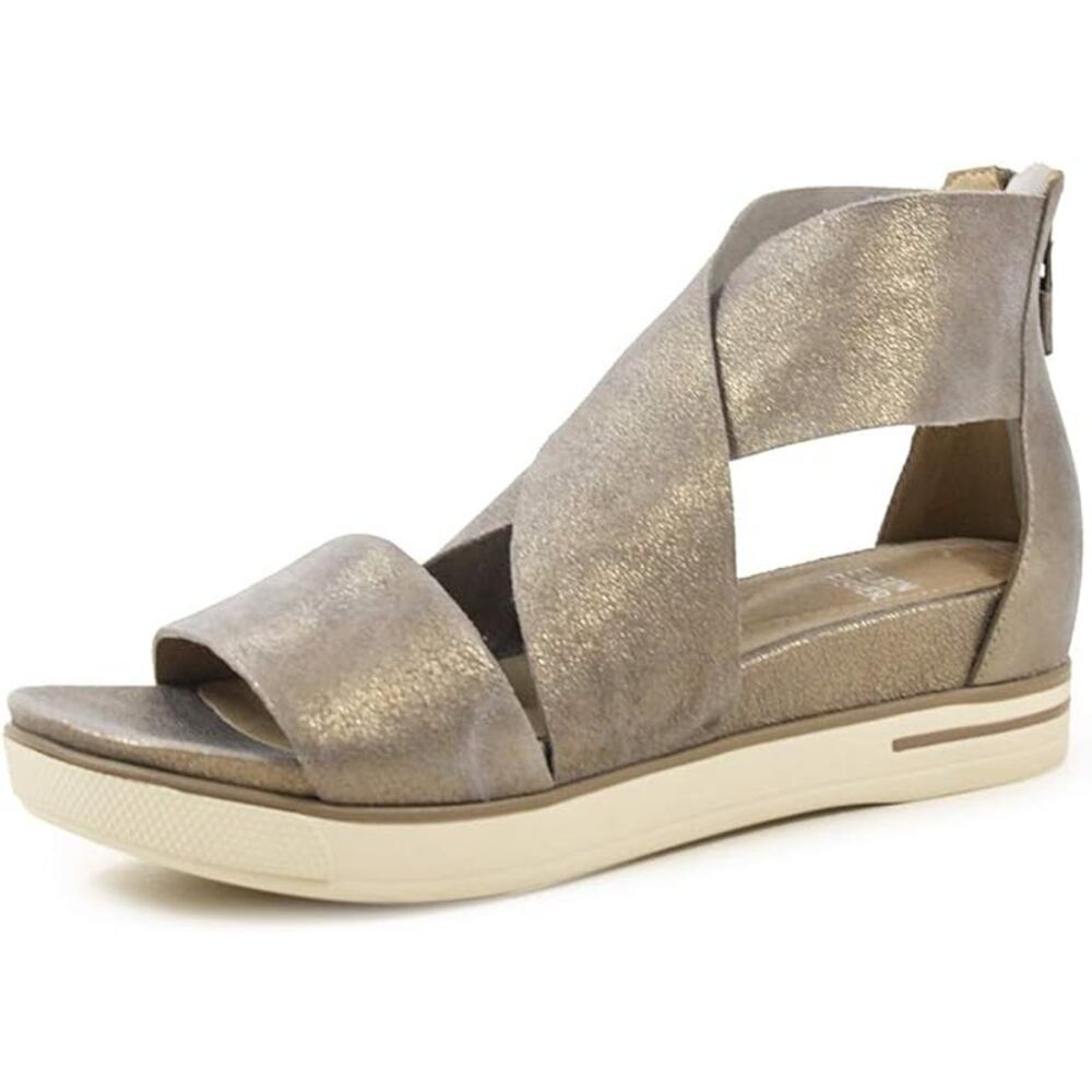 Eileen Fisher Sport Tumbled Leather Sneaker Sandal SZ 8.5 Metallic Gray Silver